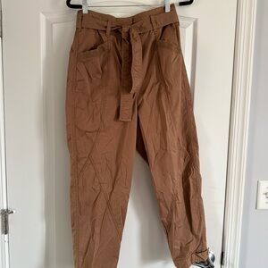 Anthropologie Brown Cropped Pants with Tie Belt